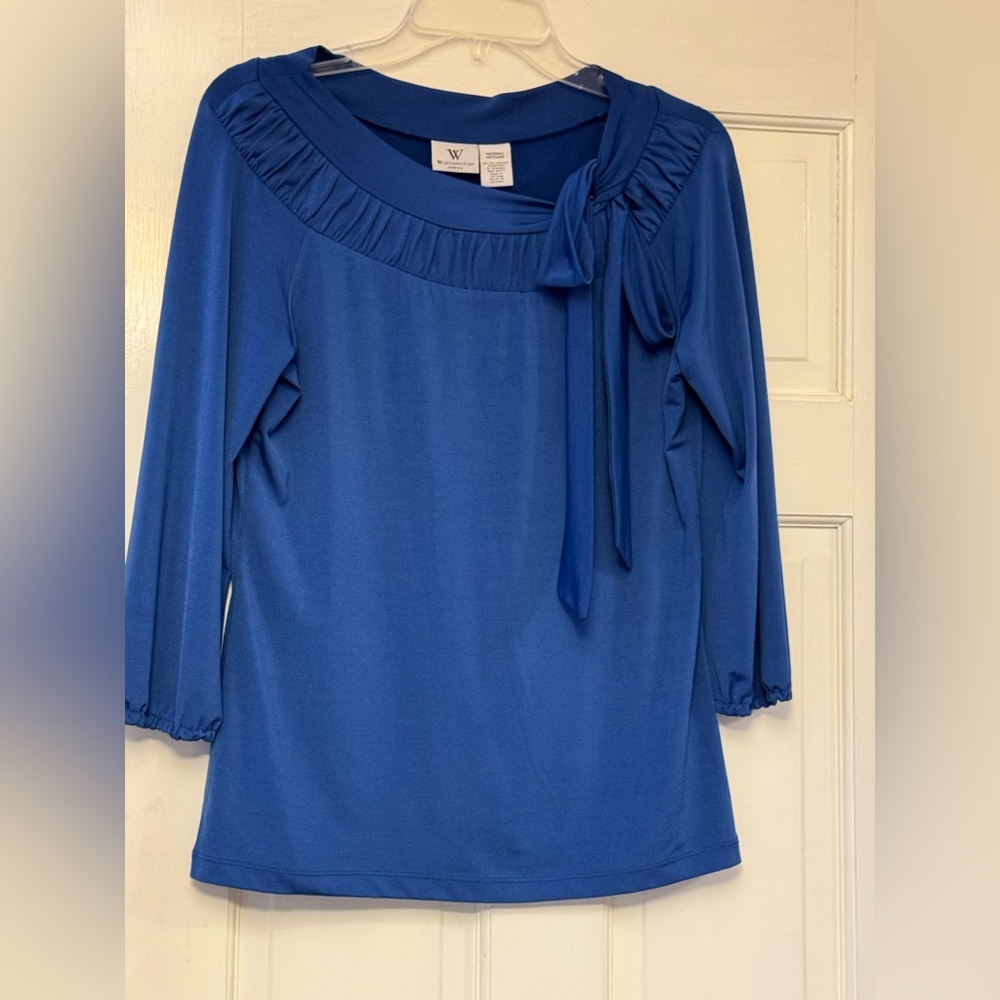 Worthington Cobalt Blue Blouse with Ruffle and Bow